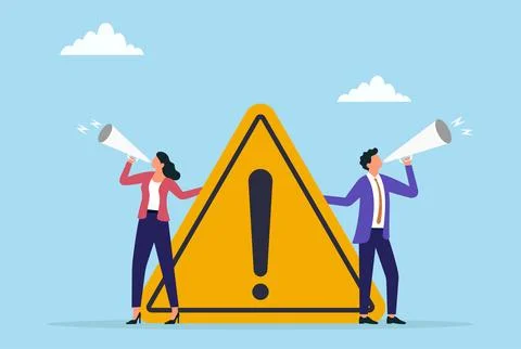 Two business people announcing a warning message through megaphone Stock Illustration