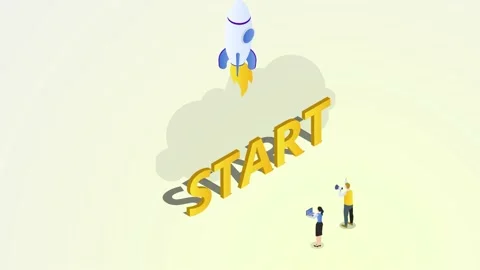Two business people look at a rocket launching Stock Footage 167620869