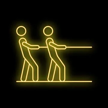 Two business people pulling rope in tug of war neon sign style icon Stock Illustration