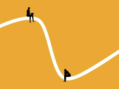 Two business people on a volatile chart have both good and bad experiences Stock Illustration
