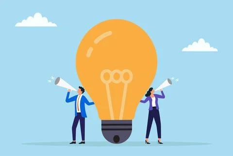 Two business professionals announcing ideas through megaphone Stock Illustration