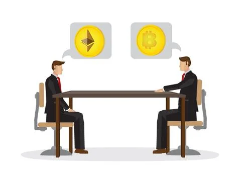 Two business professionals cannot meet eye to eye in the future of cryptocurr Stock Illustration