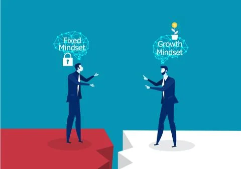 Two businessman different thinking between Fixed Mindset vs Growth Mindset su Stock Illustration