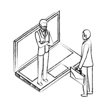 Two businessman with laptop computer device Stock Illustration