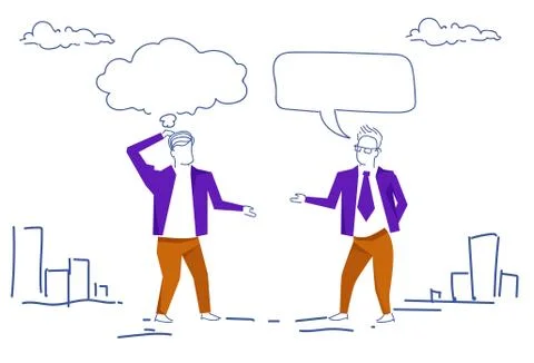 Two businessman talking chat bubble communication concept business man sketch Stock Illustration