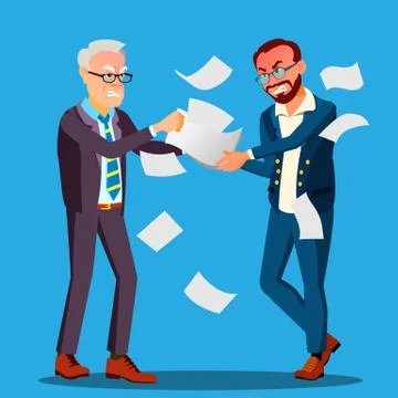 Two Businessmen Are Pulling Out A Contract From Hands Each Other Vector Stock Illustration