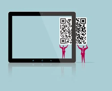Two businessmen carry the QR code symbol. Load your tablet. Stock-Illustration