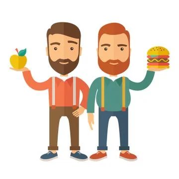 Two businessmen comparing apple to hamburger Stock Illustration