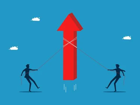 Two businessmen compete in pulling arrows. Compete for growth. vector Stock Illustration
