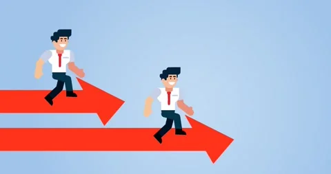 Two Businessmen Competing on Red Arrows in a Race Toward Success Video stock 314322892