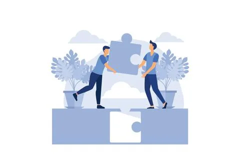 Two businessmen connecting puzzle elements. Vector illustration flat style de Illustrazione stock