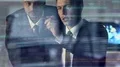 The two businessmen discuss over the virtual screen 4k or 4k+ Resolution