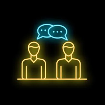Two businessmen discussing sharing speech bubbles neon sign Stock Illustration