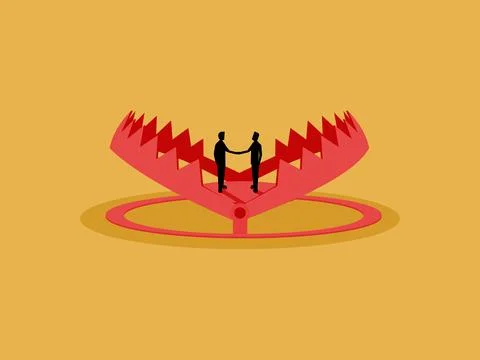 Two businessmen have joined forces in a trap, deception concept Stock Illustration