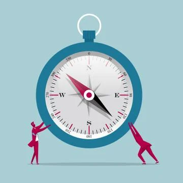 Two businessmen hold up the compass. Stock Illustration