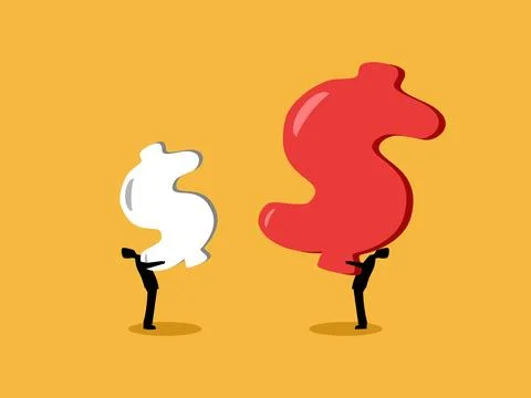 Two businessmen holding different amounts of money Stock Illustration