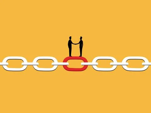 Two businessmen joined hands at the link in a chain Stock Illustration