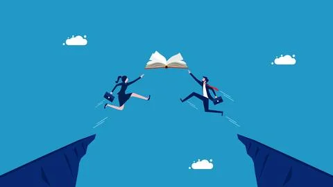 Two businessmen jumping for a book. learning competition 스톡 일러스트
