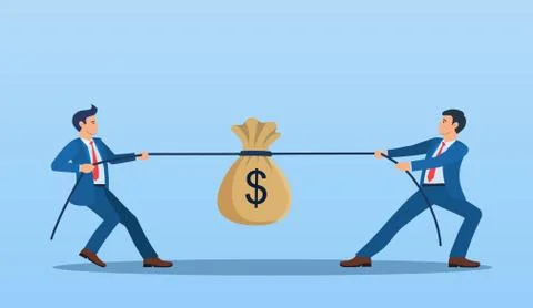 Two Businessmen Pulling Opposite Ends of Rope, Stock Illustration