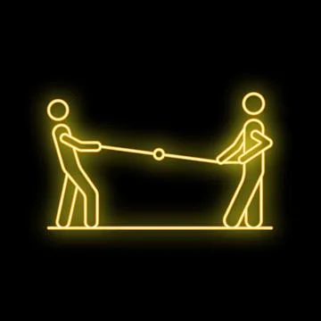 Two businessmen pulling rope in tug of war concept neon style icon Stock Illustration
