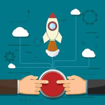 Two businessmen push the button 스톡 일러스트