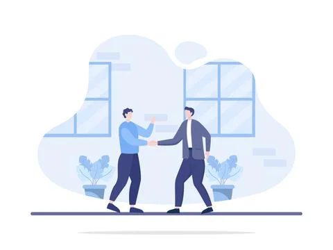 Two Businessmen Reach vector flat illustration Stock Illustration