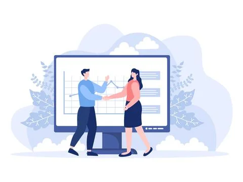 Two Businessmen Reach vector flat illustration Stock Illustration