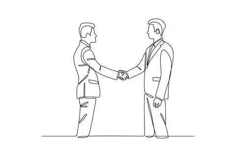 Two businessmen shaking hands in a continuous line drawing. Symbolizing par.. Stock Illustration