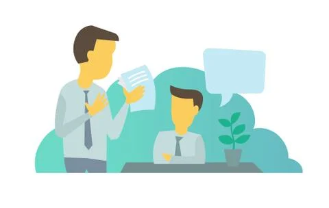 Two businessmen situation at work. Workflow man with documents paper office Stock Illustration
