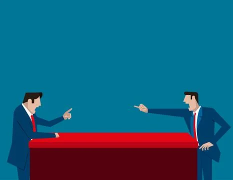 Two businessmen standing at a table and quarreling Stock Illustration