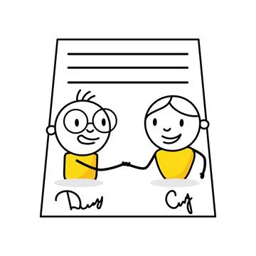 Two businessmen successfully signed a project cooperation agreement contract. Stock Illustration