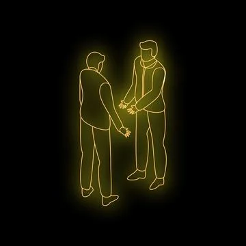 Two businessmen talking and gesturing in neon light Illustration