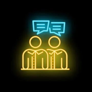 Two businessmen talking with speech bubbles neon sign icon on black backgroun Stock Illustration