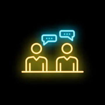 Two businessmen talking with speech bubbles neon sign on black background Stock Illustration