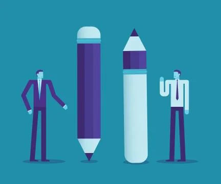 Two businessmen use the difference of pencils, Think creative or negative, .. Иллюстрация