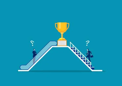 Two businessmen use different way by escalator and stair. to success concept  Stock Illustration
