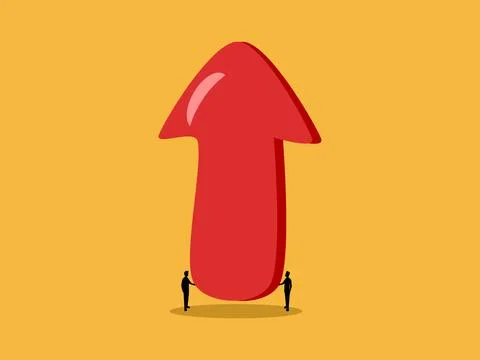 Two businessmen work together, holding the arrow of success and growing tog.. Stock Illustration