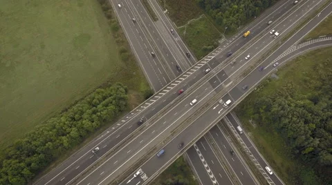 Two busy highways with high traffic still vertical shot. Aerial view Video stock 67877909