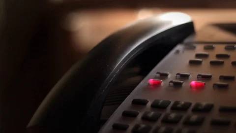 Two busy landlines blinking on modern office telephone keypad Vidéo 74253388