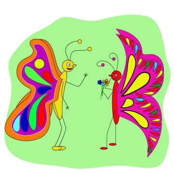 Two butterfly lovers talk Stock Illustration