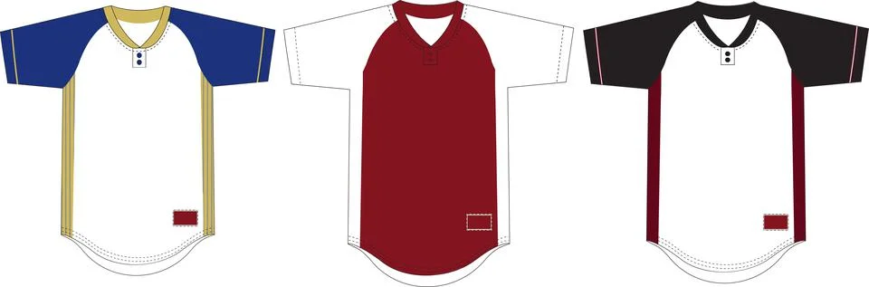 Two Button Baseball Jersey Raglan Sleeves Vectors Stock Illustration