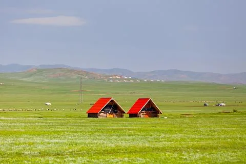 Two cabins in the steppes of Mongolia Stock-Fotos
