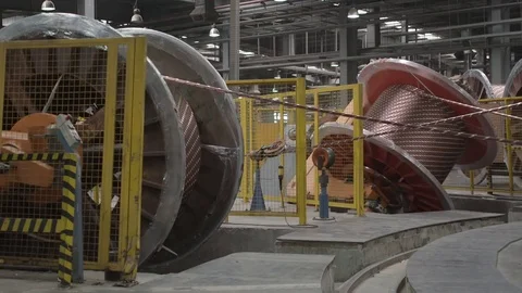 Two Cable Drums Spinning in Cable Factory Stock-Footage 75953305