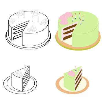 Two cakes with pieces Иллюстрация