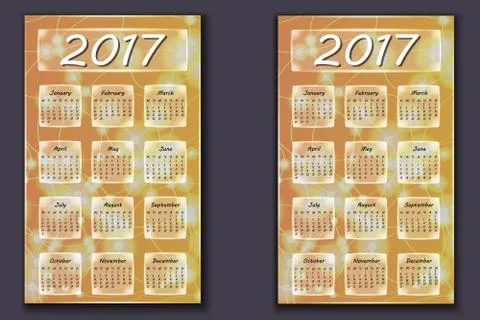 Two calendars with abstract bokeh background in 2017 year Stock Illustration