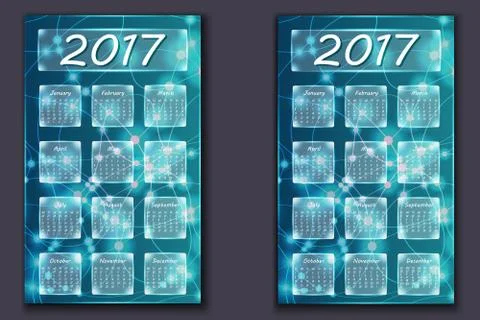 Two calendars with abstract bokeh background in 2017 year Illustrazione stock