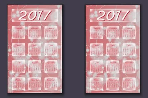 Two calendars with abstract bokeh background in 2017 year Stock Illustration