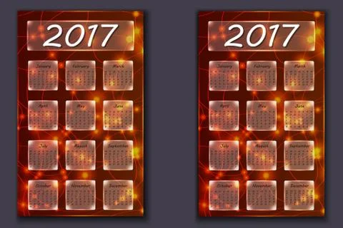Two calendars with abstract bokeh background in 2017 year Stock Illustration