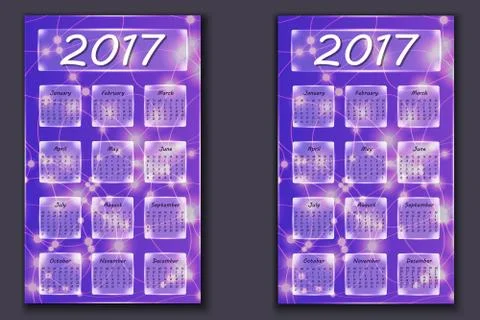 Two calendars with abstract bokeh background in 2017 year Stock Illustration