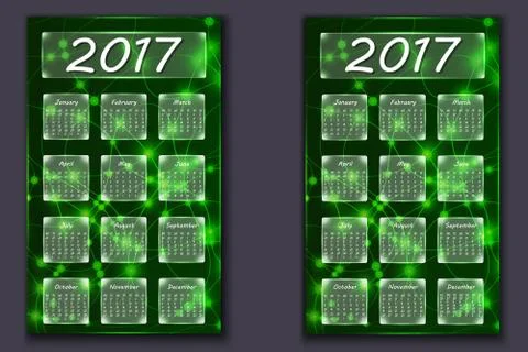 Two calendars with abstract bokeh background in 2017 year Stock Illustration